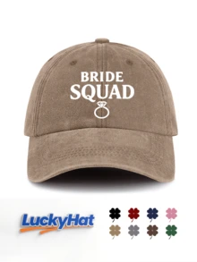 1 pieza Gorra de béisbol vintage lavada para mujer - Lema "BRIDE SQUAD" & Estampado de anillo de diamante - EQUIPO - Ver 8