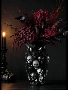 1pc Gothic Skull Vase, Dark Halloween Decor Vase, Suitable For Living Room, Entryway, Desktop And Home Decoration, Unique Horror Style Ornament - A - View 1