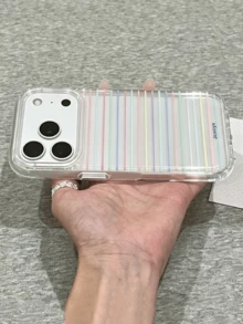 極簡白色與黃色條紋透明軟手機殼，適用於 iPhone 18 Pro Max 18 Pro 17 Pro Max 17 Pro 12 13 14 15 16 Pro Max 14 15 16 Plus 17 Air 11，時尚保護殼 - 彩色條紋 - 查看 7
