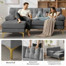 Sofa Made Of Wood Mid-Century Retro With Cushion Modern Blue For Living Room - 灰色 3 人座 - 查看 5