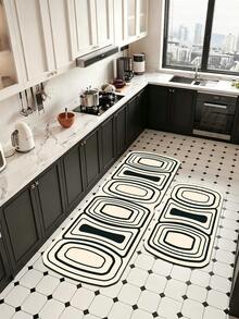 1pc Classical Abstract Geometry Pattern Kitchen Mat, 3.5 Mm Soft Rubber That Absorbs Water And Is Easy To Clean. Suitable For Corridors, Bathrooms, Living Rooms, Outdoor Door Mats, And Toilets. Useable Throughout The Year And For Various Holidays. - Multicolor - View 2