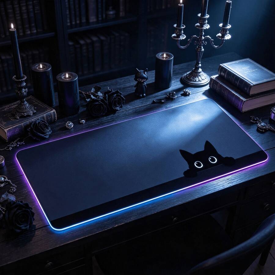 This Large Mouse Pad Features A Black Cat Pattern Design, With A Smooth Surface And Stitched Edges, Suitable For Gaming And Office Environments, Compatible With Wireless Mice And Keyboards, Making It An Ideal Choice For Home Gaming Or Office Use. - Mouse Pad - View 1