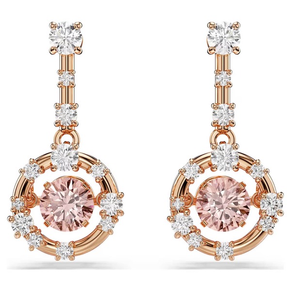 Swarovski Constella Teardrop Earrings, Round Cut, Dancing Gemstone, Pink, Rose Gold Finish, Girlfriend Gift, Christmas Gift