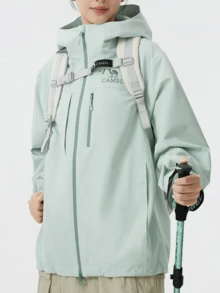 CAMEL CROWN 男士輕量防水防風連帽雨殼外套，適合登山、露營、徒步、戶外運動與旅行 - 鹽霧青 - 查看 1