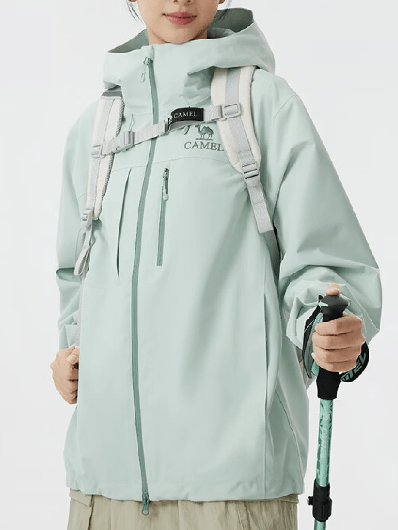 CAMEL CROWN 男士輕量防水防風連帽雨殼外套,適合登山、露營、徒步、戶外運動與旅行 - 鹽霧青 - 查看 1