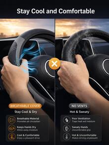 1 buah Sarung Setir Kulit Sintetis Berlubang, Anti Selip, Bernapas, Nyaman Digenggam, Desain Anti Keringat, Cocok untuk Semua Musim, Universal Fit untuk Sebagian Besar Model Mobil - A - View 3