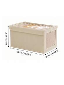 1PC Large Shelf Storage Basket | Fabric Closet Storage Box With Transparent Window For Organization | Foldable Household Storage With Lid, Beige, Grey Decorations Decor Festival Decor Room Decor Home Decor Bed Room Decor - Multicolor - View 14