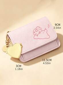 Cute Cloud Rabbit Pattern Rfid Short Slim Wallet, With Heart-Shaped Mirror Keychain Charm, Multi-Card Slot Ultra-Thin Card Holder And Coin Purse - Multicolor - View 11