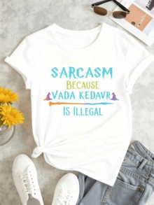 Women's Sarcasm Graphic T-Shirt, Premium Cotton, Crew Neck, Relaxed Fit, Street Hip-Hop - White - View 2