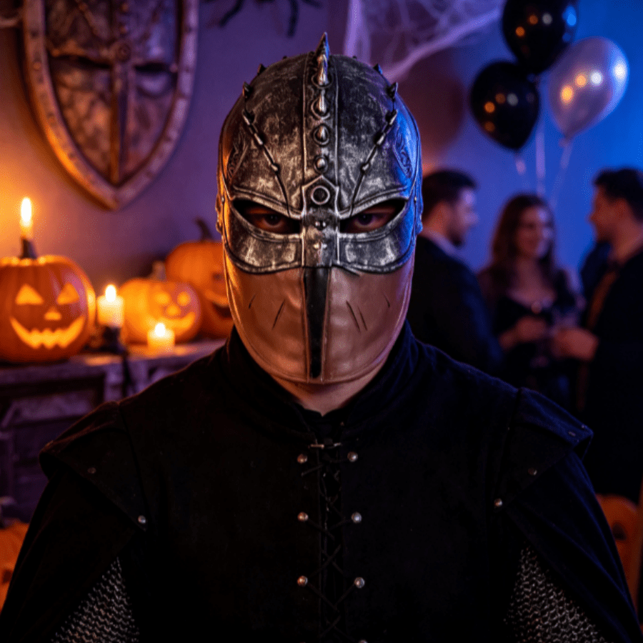 2 Peças Máscara de Capacete de Cavaleiro Medieval de Halloween, Máscara de Guerreiro Vintage com Espinhos de Látex para Cabeça Inteira, Adereços de Fantasia para Festa de Halloween, Cosplay e Role Play para Adultos