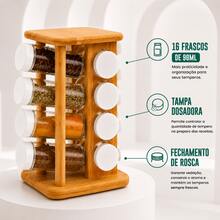 Porta Condimentos de Bambu Giratório 16 Potes Frascos Saleiro Temperos Organização Para Cozinha - Bambu - 16 Potes - Giratório - Visão 5