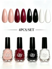 LZEZ 4Pcs/Set Water‑Based Nail Polish, 8ml Per Bottle, Multi‑Color Shimmer Solid Color Combination Nail Art Varnish, DIY Home Manicure Kit For Women Multi‑Style - Multicolor - View 24