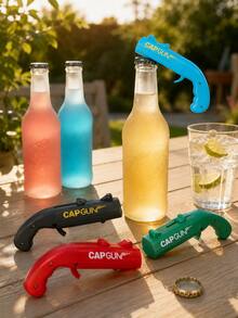 1pc/4pcs Fun Bottle Cap Launcher Opener, Creative Gun-Shaped Beer Bottle Opener, One-Click Cap Ejection, Portable Novelty Bar Tool, Suitable For Home Party, BBQ, Camping, Picnic, Birthday Gift For Men And Beer Lovers - Multicolor - View 2