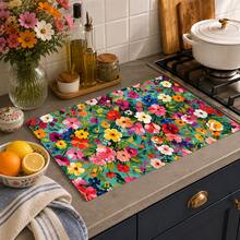 1pc Colorful Floral Pattern Dish Drying Mat, Fresh Pastoral Style, Quick-Drying Absorbent Material, Delicate Printed Design, Waterproof Stain-Resistant Non-Slip Countertop Protector, Suitable For Daily Kitchen, Dish Drying, Gatherings And Home Countertop Decor - Multicolor - View 1