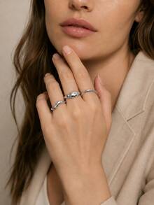 3pcs Gold/Silver Stackable Ring Set For Women Chunky Statements Rings Ajustable Bold Thick Rings Open Dome Ring Minimalist Simple Rings - Multicolor - View 3