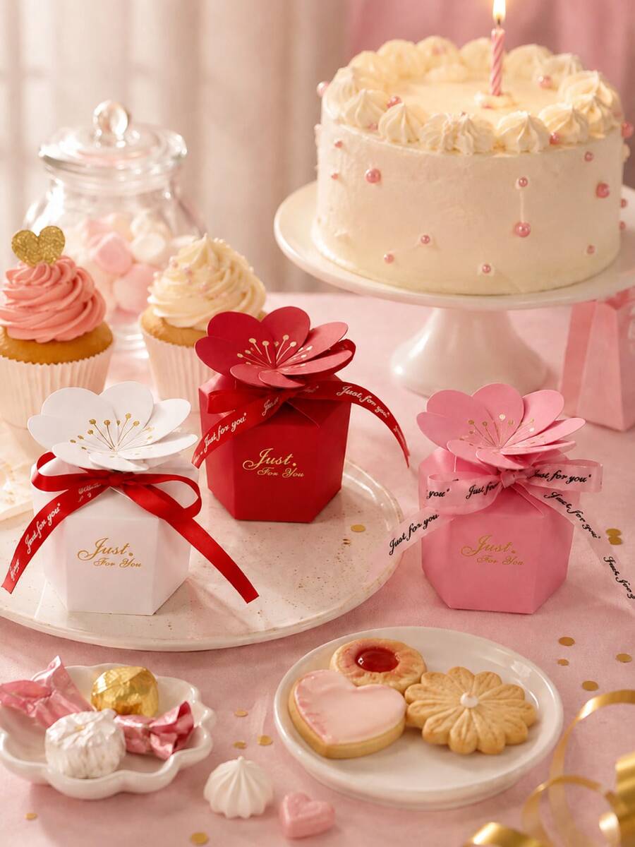 7pcs/4 Styles Floral Gift Boxes With Flower Lid, Elegant Candy Cookie Snack Packaging Boxes, Suitable For Birthday Party, Anniversary, Holiday Celebration - View 1