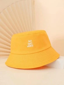 1件中性刺繡字母 NO BAD VIBES 防曬透氣新款百搭漁夫帽，適合戶外休閒遮陽穿戴 - 黃色 - 查看 5