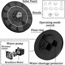 Solar Powered Bird Bath Fountain Pump Kit, Solar Water Pump With LED Ambient Light, Suitable For Small Water Features, Bird Bath, Solar Fountain Pump Set With 6 Different Nozzles, Garden Decoration, Not Suitable For Swimming Pool Water Circulation - Black - View 3