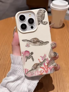 1件 白色珊瑚海龜旅行主題極簡全包覆 TPU 防震手機殼，適用於 Apple 18 17 16 15 14 13 12 11 Pro Max Air 及系列 - 彩色 - 查看 2