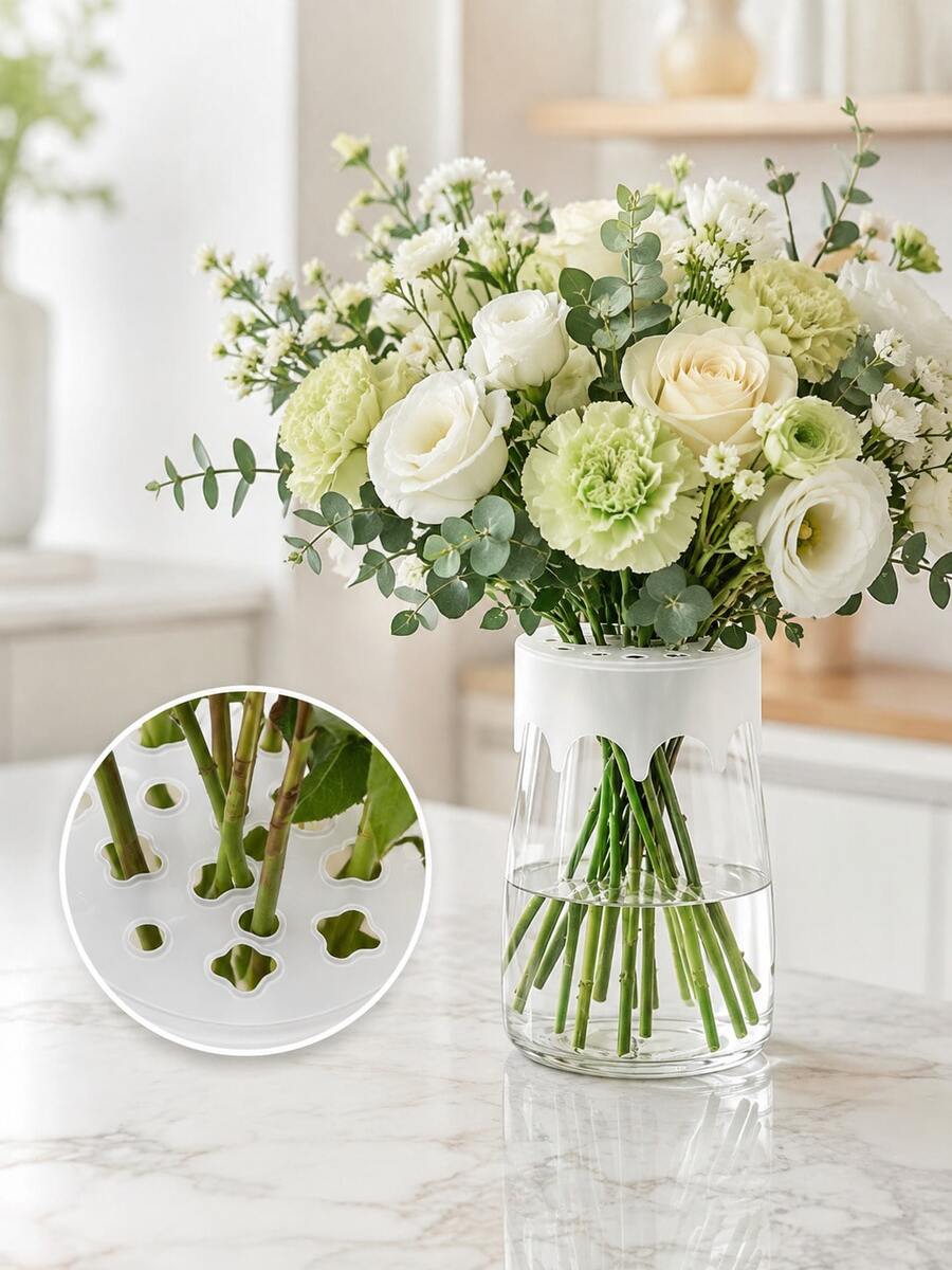 4/2/1pc Silicone Floral Grid Holder, Flexible Flower Stem Support For Vases, Suitable For Cube And Round Vase Openings. Waterproof And Reusable Floral Arrangement Grid, Easy To Set Up, Perfect For Weddings, Parties And Daily Home Decor. - Mesh Flower Vase - View 1