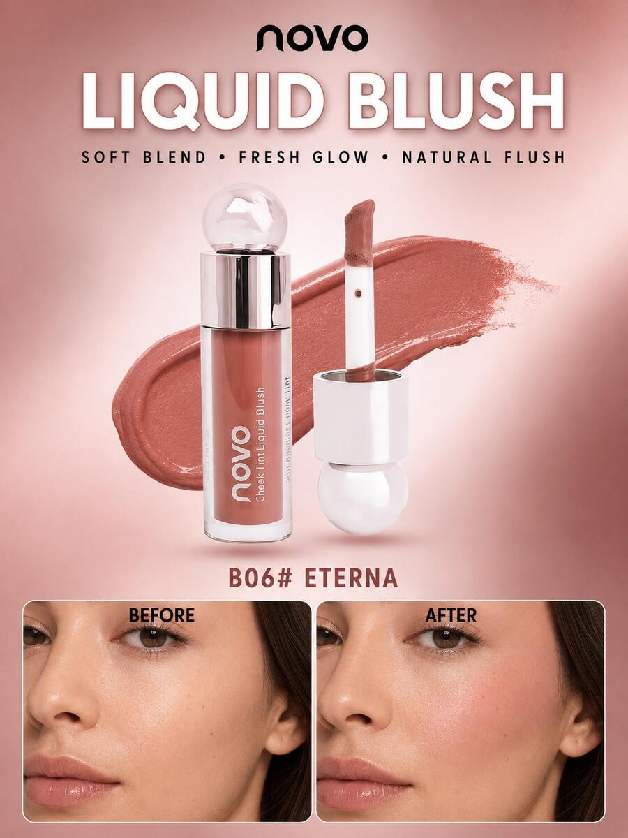 NOVO 3-In-1 Liquid Blush, Highlighter & Contour, Matte Blush For Natural Nude Makeup, Suitable For Daily, Stage, Festival, Graduation, Birthday, Gift For Women, Halloween - BO6 ETERNAL - View 1