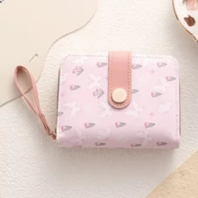 Multifuctional Polka Dots Wallet Zipper Closure Floral Print Leather Short Wallet With Wristlet Strap Snap Button Bow Coin Purse - Multicolor - View 10