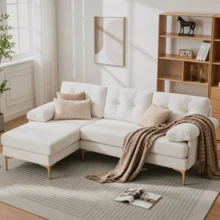 Sofa Made Of Wood Mid-Century Retro With Cushion Modern Blue For Living Room - 米色 3 人座 - 查看 2