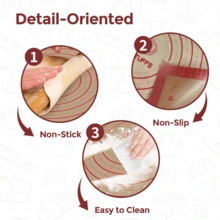 3PCS Silicone Baking Mat, 0.4mm Silicone Dough Mat - 26x16 Inch Extra Large Cookie Bread Rolling Mat, Non-Stick Kitchen Countertop Kneading Board, Thick Reusable Pie Cookie Pizza Fondant Making Mat With Scale, Dutch Oven Round And Oval Sling, Long Handle, Non-Stick Reusable Design, Home Baking Essential Tool, DIY Baking Equipment - View 4