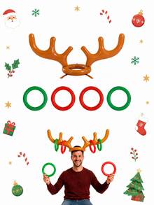 Christmas Inflatable Reindeer Antler Ring Toss Game Set, Wearable Antlers With Red & Green Rings For Holiday Party, Fun Indoor Christmas Party Game, Christmas Gathering Activity, Home Celebration Christmas Stocking Stuffer Gift - Inflatable Antler Ring Toss Game - View 2
