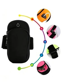 Multi-Color Sports Phone Armband, Stretchable Neoprene Adjustable Arm Sleeve With Zipper And Earphone Hole, Large Capacity For Phone And Keys, Lightweight And Durable, Suitable For Running, Fitness, Cycling, Outdoor Sports, Unisex - Multicolor - View 10