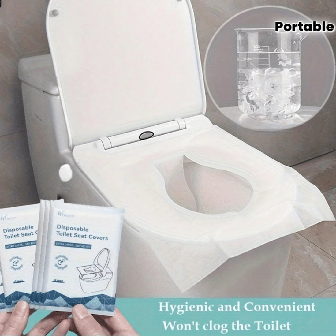 Disposable Toilet Seat Cover 100 Pcs, 10Packs X 10 Individually Wrapped, Flushable Water Soluble Paper, Public Toilet Seat Covers Disposable, Toilet Seat Covers For Bathroom, Portable Hygiene Essentials For Airplane, Road Trip - White - View 1