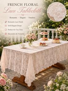 1pc French Floral Lace Tablecloth, Hollow Floral Pattern Rectangular Tablecloth, Romantic Atmosphere Decorative Dining Tablecloth, Suitable For Restaurant, Patio, Balcony, Outdoor, Home Party Decoration - Multiple Styles - View 11