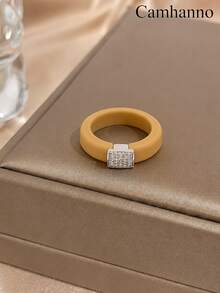 Camhanno 1pc Four Color Optional Soft Silicone Metal Square Brand Ring For Daily Wear, Comfortable And Elegant Ring That Does Not Restrict The Hand - Silver - View 2
