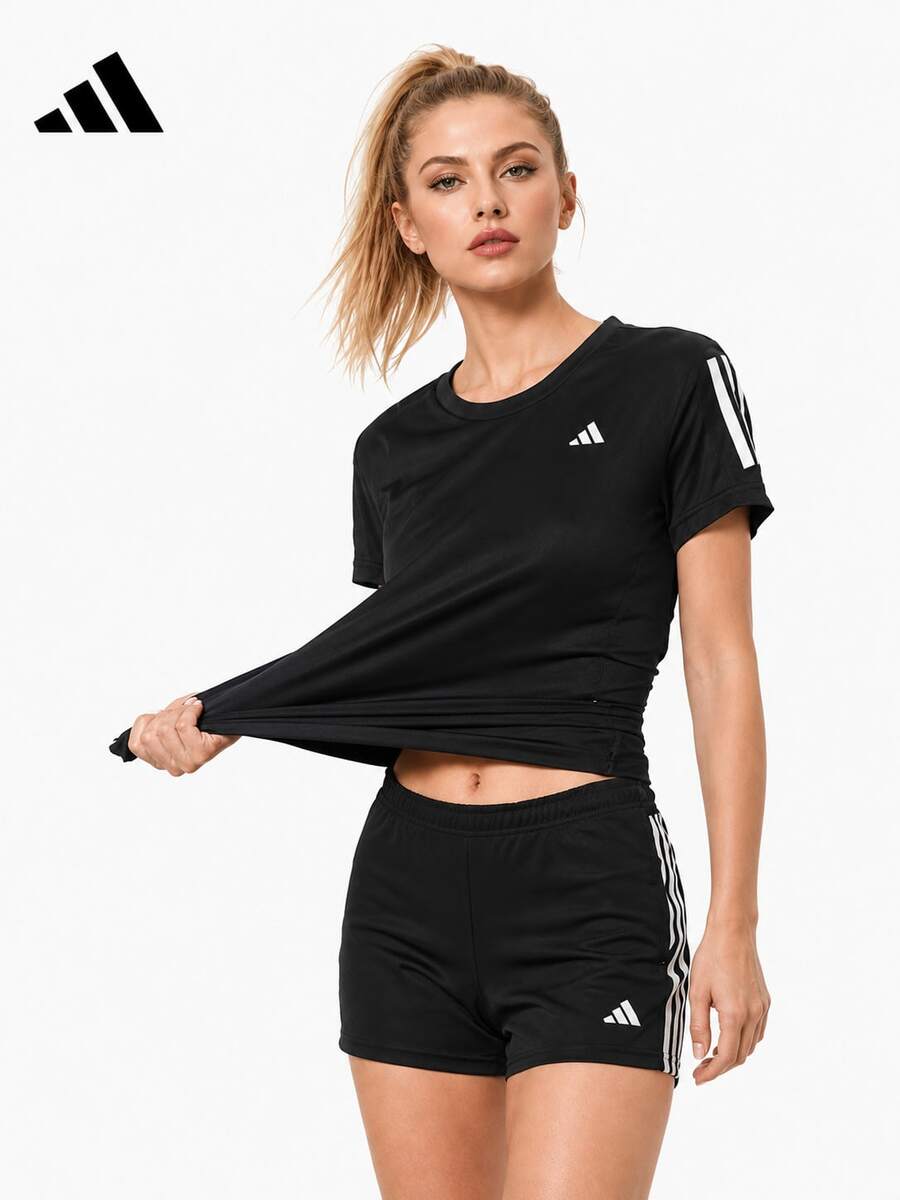 Adidas Summer Comfortable Breathable Quick-Dry Sports Casual Women's Short Sleeve Crew Neck T-Shirt - Black - View 1