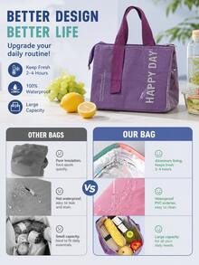 1pc Letter Pattern Lunch Bag, Casual Style, Waterproof PU + Thickened Aluminum Foil Handbag, Lunch Bag With Sturdy Handle, Insulated Food Container Bag, Suitable For Outdoor Picnic, Commuting - Dopamine Multi-color - View 4