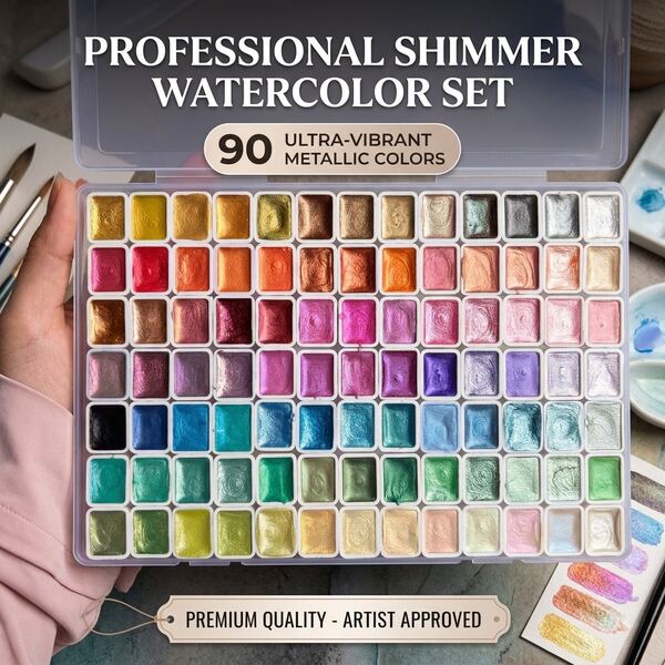 98 Colors Solid Metallic Watercolor Paint Set - Premium Shimmer & Glitter Water Color Palette For Painting, Coloring, Card Making & Art Supplies