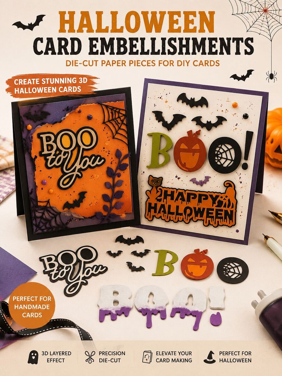 1pc Halloween Text Metal Cutting Die, Happy Halloween Letter Die Cut, DIY Paper Craft Card Template, Suitable For Scrapbooking, Embossing And Decorative Crafts - Halloween Decor - View 1