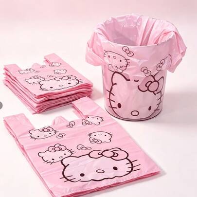 Sanrio Hello Kitty Pattern Multi-Function Trash Bags, PET Material, Large, Medium, Small Sizes Available, Suitable For Living Room, Bedroom, Bathroom And Kitchen, Also Can Be Used As Gift Bags Or Storage Bags (Mixed Set Randomly Sent)