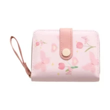 Multifuctional Polka Dots Wallet Zipper Closure Floral Print Leather Short Wallet With Wristlet Strap Snap Button Bow Coin Purse - Multicolor - View 8