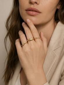3pcs Gold/Silver Stackable Ring Set For Women Chunky Statements Rings Ajustable Bold Thick Rings Open Dome Ring Minimalist Simple Rings - Multicolor - View 7