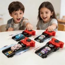 Children's Press-To-Launch Racing Car Toy, 1 Launcher With Random Style Car, Interactive Game Toy Suitable For Boys And Girls 3+ Years Old - Multicolor - View 2