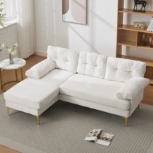 Sofa Made Of Wood Mid-Century Retro With Cushion Modern Blue For Living Room - 米色 3 人座 - 查看 10