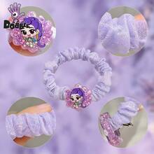 DOBBLE 2pcs K-Pop Style Cartoon Character Hair Scrunchies With Glitter Charms, Elastic Ponytail Holders For Daily Wear, Halloween Cosplay And Birthday Parties - View 7