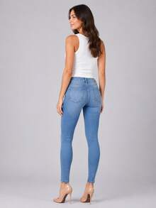 Women's Skinny Jeans - 淺色水洗藍 - 查看 6