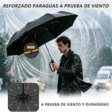 AMOROSA 1/2-Piece Reinforced Windproof Umbrella For Heavy Rain And Sun, Automatic Folding Umbrella With Durable Ribs, 60-Rib Or 50-Rib Model With Ring Handle, UV Protection, Daily Use, Travel, Office - Black - Black - View 6
