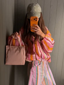 2026 Summer Fall Vacation Women's Colorful Striped Long Sleeve Regular Fit Stand Collar Polyester Coat With Zipper Detail For Spring Outfits - Red - View 2