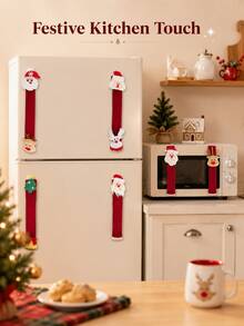 Christmas Style Refrigerator Handle Cover - Suitable For Various Appliances (Refrigerator, Microwave, Dishwasher); Ideal Choice For Indoor Christmas Decoration And Holiday Party Supplies; Washable Handle Cover, Create Festive Atmosphere - Multicolor - View 10