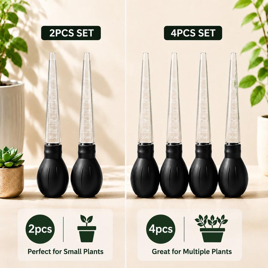 2/4件組植物澆水工具組，附刻度擠壓球澆水管，精準根部灌溉裝置，適用於室內植物、花盆、多肉植物、室內綠植與園藝照護 - C - 查看 1