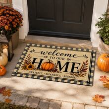 1pc Beige Pumpkin Sunflower Maple Leaf English Slogan Pattern Kitchen Mat, Autumn Rustic Farmhouse Style, Non-Slip Wear-Resistant Design, Suitable For Autumn, Thanksgiving, Harvest Celebration, Kitchen, Entryway And Home Decor - Multicolor - View 2