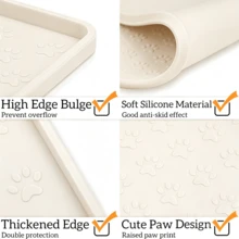 12"*18" Silicone Pet Feeding Mat, Suitable For Dogs And Cats, Multi-Paw Print Waterproof Pet Meal Mat, Anti-Spill Food And Water Bowl Tray, Reusable Non-Slip Feeding Mat, Suitable For Small, Medium, Large Pets - White - View 5